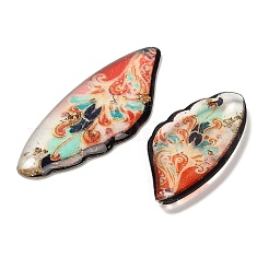 4個4スタイル透明エポキシ樹脂ペンダント  花柄の翼  スパンコールと金箔付き  オレンジ  29~39x14〜X 2.5mm  穴：1mm&nbsp;RESI-B032-02D