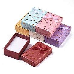厚紙のジュエリーボックス  ネックレス用  リング  ピアス  外側に蝶結びのリボン、内側に白いスポンジが付いています  長方形  ミックスカラー  8.3x5.2x3~3.2cm&nbsp;CBOX-N013-010