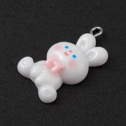 不透明樹脂ペンダント  ウサギのチャーム  プラチナトーンの鉄ループ付き  兎  30.5x16.5x6.5mm  穴：2mm&nbsp;RESI-D064-02P-04