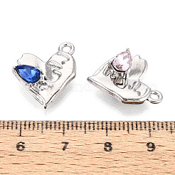 合金ラインストーンペンダント  ハート  鉛フリー＆カドミウムフリー  プラチナ  18.5x15x4mm  穴：1.6mm&nbsp;FIND-N008-10P