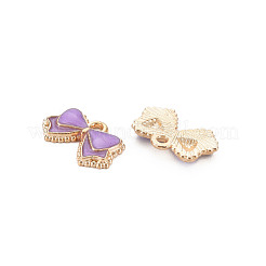 合金エナメルチャーム  蝶結び  ライトゴールド  暗い蘭  10x16x2mm  穴：1.4mm&nbsp;ENAM-S121-076C