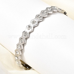 女性用304ステンレススチール＆ラインストーンバングル  ハニカム  ステンレス鋼色  0.28インチ（0.7cm）  内径：2.46x2.03インチ（6.25x5.15cm）&nbsp;BJEW-H644-03P