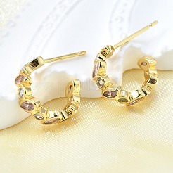 真鍮マイクロパヴェキュービックジルコニアCシェイプスタッドピアス（女性用）  16KGP本金メッキ  13x19.5x4.5mm&nbsp;EJEW-F363-01G
