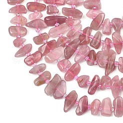 天然マダガスカル ローズクォーツビーズ連売り  チップ  シードビーズで  8~20x3~8x3~6mm  穴：1mm  約54~56個/連  15.35~15.75''（39~40センチメートル）&nbsp;G-F821-A02-01