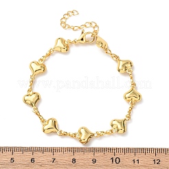 女性用真鍮リンクチェーンブレスレット  ハート  長持ちメッキ  ラックめっき  カドミウムフリー＆鉛フリー  18KGP本金メッキ  7.48インチ（19cm）&nbsp;BJEW-C140-05G