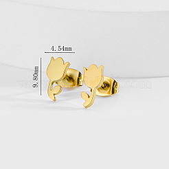 女性用304ステンレススチールスタッドピアス  花  316サージカルステンレスピン付き  18KGP本金メッキ  9.8x4.54mm&nbsp;WG63727-01