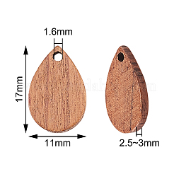 ウォールナットウッドペンダント20個  ティアドロップ  サドルブラウン  17x11x2.5mm  穴：1.6mm  20個/箱&nbsp;WOOD-CJ0001-24