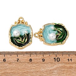 ライトゴールドトーン合金エナメルチャーム  ABSの模造パールと  花のチャーム  ラックめっき  ミックスカラー  28x19x6mm  穴：1.8mm&nbsp;ENAM-B028-04KCG