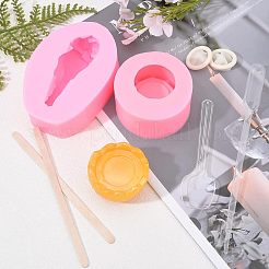 Diy 食品形状フォンダン金型キット  木製のクラフトスティック入り  プラスチックピペット  ラテックス指サック  プラスチック計量カップ  プラスチックスプーン  ショッキングピンク  57x81x24mm  内径：23x62mm  1 PC&nbsp;DIY-OC0003-46