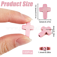 合成ターコイズ染めビーズ連売り100本  宗教クロス  ピンク  15.5x12x4mm  穴：1.4mm&nbsp;G-SC0002-83