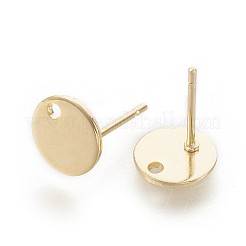 304ステンレススチールスタッドピアス金具  平板付  フラットラウンド  ゴールドカラー  8x0.8mm  穴：1.5mm  ピン：0.9mm&nbsp;STAS-P221-14G