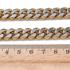 10mm 201ステンレススチール製キューバンリンクチェーンネックレス（女性・男性用）  ダイヤモンドカット  304ステンレススチール留め具付き  ゴールデン·ステンレス鋼色  23.82インチ（60.5cm）&nbsp;NJEW-F360-01G