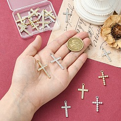 20pcs10スタイルアロイラインストーンペンダント  クロスチャーム  UVメッキ  プラチナ·ゴールデン  25.5~33.5x14.5~21.5x2~3mm  穴：1.6~1.8mm  2色  2個/カラー  4pc&nbsp;ALRI-YW0001-38