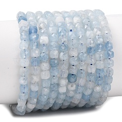 天然石アクアマリンビーズ連売り  多面カット  キューブ  4~5x4~5x4~5mm  穴：0.7mm  約98個/連  15.35インチ（39cm）&nbsp;G-L587-C02-01