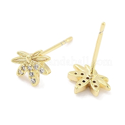女性用真鍮マイクロパヴェクリアキュービックジルコニアスタッドピアス  18KGP本金メッキ  葉  6x8mm&nbsp;EJEW-S217-D02