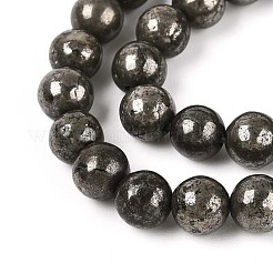 天然石パイライトビーズ連売り  ラウンド  6mm  穴：1mm  約63~67個/連  14.96インチ（38cm）&nbsp;G-S249-01-6mm