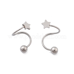 304ステンレススチール製スパイラル軟骨ピアス  ステンレス鋼色  スター  19x11mm  ヘッド：4mm&nbsp;AJEW-A062-04P-02