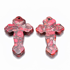 インペリアルジャスパーペンダント  染め  クロス  濃いピンク  60~61.5x38~39.5x7~8mm  穴：1.8mm&nbsp;G-R457-06A