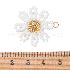 ガラスシードビーズペンダント  デイジーチャーム  304ステンレススチールオープン丸カン  ホワイト  38x29x4mm  穴：3mm&nbsp;PALLOY-MZ01359-03