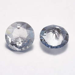 カット加工ガラスラインストーンチャーム  模造オーストリアのクリスタル  フラットラウンド  青い色合い  12x6mm  穴：1.5mm&nbsp;RGLA-F051-12mm-001BS