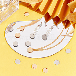 50個2色真鍮チャーム  長持ちメッキ  ニッケルフリー  六角  本物の金メッキと本物のプラチナメッキ  10x11.5x1mm  穴：1mm  25個/カラー&nbsp;KK-BBC0006-95