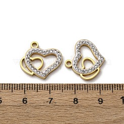 304ステンレススチール粘土ラインストーンペンダント  ハート  イオンプレーティング（ip）  ゴールドカラー  15.5x17.5x2.5mm  穴：1.8mm&nbsp;STAS-P406-17A-G