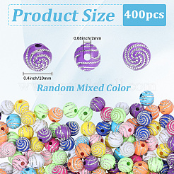 400個メッキアクリルビーズ  ライン入り  ラウンド  ミックスカラー  10x10x10mm  穴：2mm&nbsp;PACR-PA0001-25