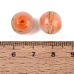 手作りランプワークビーズ  丸い風景  サンゴ  11.5~12.5mm  穴：1.2~2mm&nbsp;LAMP-T023-02B-02