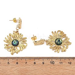 304ステンレススチールと天然貝を使った女性用ドロップピアス  花  201個のステンレススチール製スタッドピアス金具付き  ゴールドカラー  カラフル  47x28mm&nbsp;EJEW-JE07213-01
