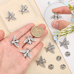 合金製蜂のラペルピン12個  バックパックの服のバッジ  アンティークシルバー  20x26x3mm  ピン：1mm&nbsp;JEWB-CA0001-36AS