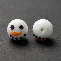 手作りランプワークビーズ  chistmasの場合  丸い雪だるまの頭  ホワイト  14~14.5mm  穴：2mm&nbsp;LAMP-I025-02