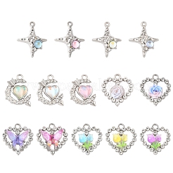 20個8スタイルプラチナ合金ガラスペンダント  樹脂と  蝶と星と花  ミックスカラー  19~25x17~21x4~5.5mm  穴：1.4~2.3mm&nbsp;FIND-FS0003-78
