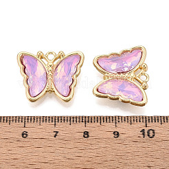 合金ガラスペンダント  蝶  多面カット  ライトゴールド  プラム  19x23x5mm  穴：2mm&nbsp;GLAA-T023-41KCG-04
