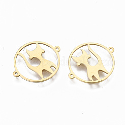304ステンレススチールリンクコネクター  レーザー切断  猫とフラットラウンド  18KGP本金メッキ  15x18x1mm  穴：0.8mm&nbsp;STAS-S116-095G