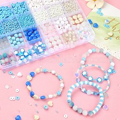 DIYブレスレット作成キット  ポリマークレイディスク、ガラスパール、シード、アクリルビーズを含む  ハート＆フラワー  ミックスカラー&nbsp;DIY-YW0007-70