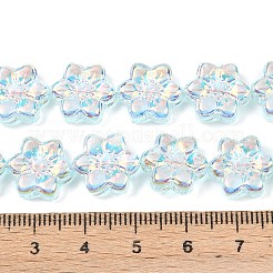 電気メッキガラスビーズセット  花  ABカラーメッキ  半分メッキ  ライトブルー  12x13x5mm  穴：1mm  約50個/連  25.59''（65センチメートル）&nbsp;EGLA-P069-02A-AB03