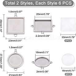 304ステンレススチールカボションコネクタセッティング24個  混合図形  ステンレス鋼色  27.5x21x2mm  穴：1.8mm  6pc&nbsp;STAS-UN0027-43