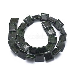 合成グリーンゴールドストーン金砂石ビーズ連売り  正方形  14x14x4.5mm  穴：1mm  約28個/連  15.3インチ（39cm）&nbsp;G-G793-16A-03