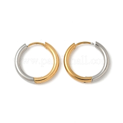 304ステンレススチールツートンフープピアス  イオンプレーティング（ip）  18KGP本金メッキ＆ステンレススチールカラー  リング  19x2.5mm&nbsp;EJEW-P313-02C-G