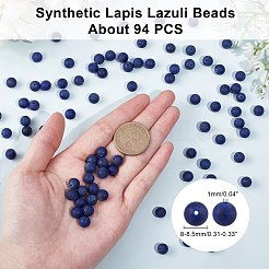 合成ラピスラズリビーズ連売り  ラウンド  艶消し  染め  8mm  穴：1mm  約47個/連  15.5インチ（39.37cm）  1連売り/箱&nbsp;G-AR0002-39