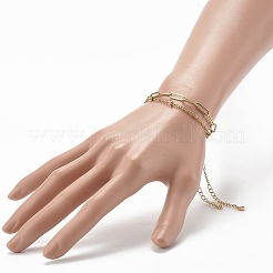 304ステンレススチールペーパークリップ＆サテライトチェーンブレスレットセット  ゴールドカラー  7-1/2インチ（19cm）  2個/セット&nbsp;X-BJEW-JB06523