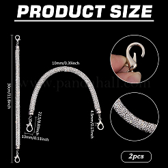 合金クリスタルラインストーンバッグハンドル2個  バッグストラップ用交換アクセサリー用  プラチナ  300x10mm&nbsp;DIY-PH0028-95P
