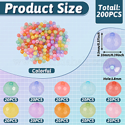 200個10色模造ゼリーアクリルビーズ  多面カット  ラウンド  ミックスカラー  10x9.5mm  穴：1.8mm  20個/カラー&nbsp;MACR-TA0001-38