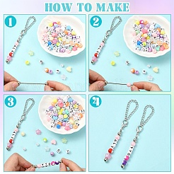 Diyキーホルダー作成キット  アクリルレタービーズを含む  ABSプラスチックパール調ビーズ  亜鉛合金ビーズバーペンダント装飾  プラチナ  120mm&nbsp;DIY-YW0018-31