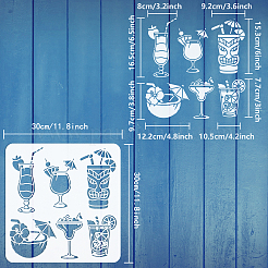ペット中空アウト図面絵画ステンシル  DIYスクラップブック用  フォトアルバム  飲み物の模様  30x30cm&nbsp;DIY-WH0391-0146