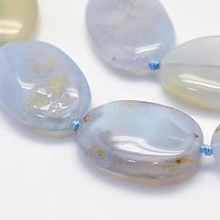 天然石ブルーレースアゲートビーズ連売り  オーバル  ライトスチールブルー  26~32x19~24x5~8mm  穴：1mm  約：13個/連  15.7インチ（39.9cm）&nbsp;G-K202-14B