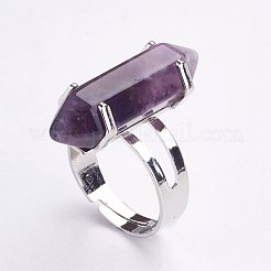 天然アメジストの指輪  鉄輪のパーツ  プラチナ  サイズ8  18mm&nbsp;RJEW-P120-A07