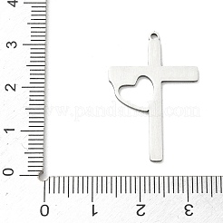 ステンレスペンダント201個  ハートチャーム付きクロス  レーザー切断  ステンレス鋼色  30.5x19.5x1.5mm  穴：1.4mm&nbsp;SA-CBA9671-06P