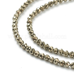 天然石パイライトビーズ連売り  グレードAB  多面カット  ラウンド  ダークカーキ  2mm  穴：0.5mm&nbsp;G-J002-19