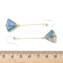 電気メッキ304ステンレス鋼樹脂ファンダングルイヤリング  ゴールドカラー  スチールブルー  60x16mm&nbsp;EJEW-Z129-11G-03